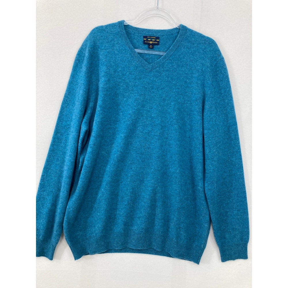 Club Room Mens V-Neck Sweater XL Blue 100% Cashmere Long Sleeve Pullover